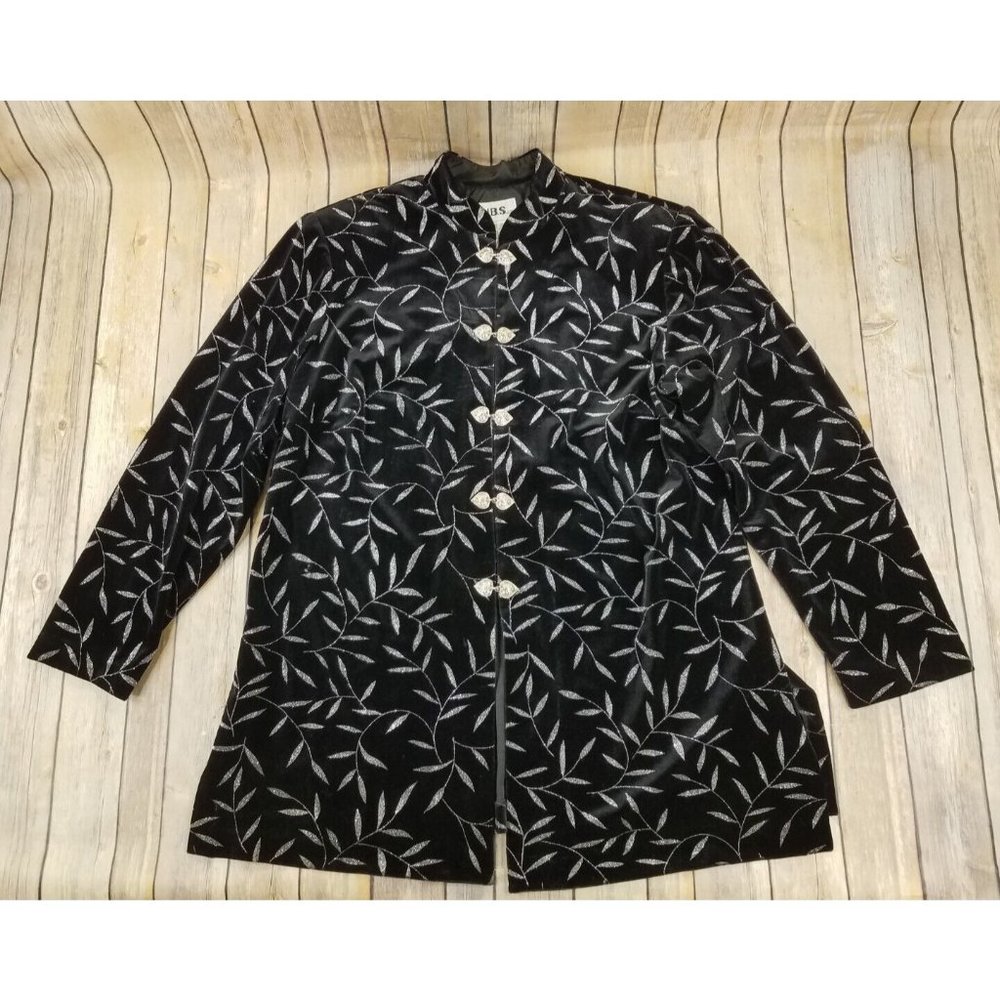 JBS Ltd Women’s Black Velvet Jacket Size 15 W Hippie Evening Wear Leaves B13 - Picture 1 of 12